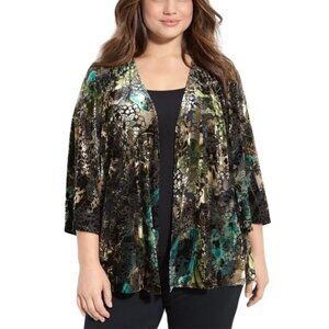 Sejour Womens 3X Velvet Burnout Kimono Top Artsy Metallic Fairy Grunge Bohemian